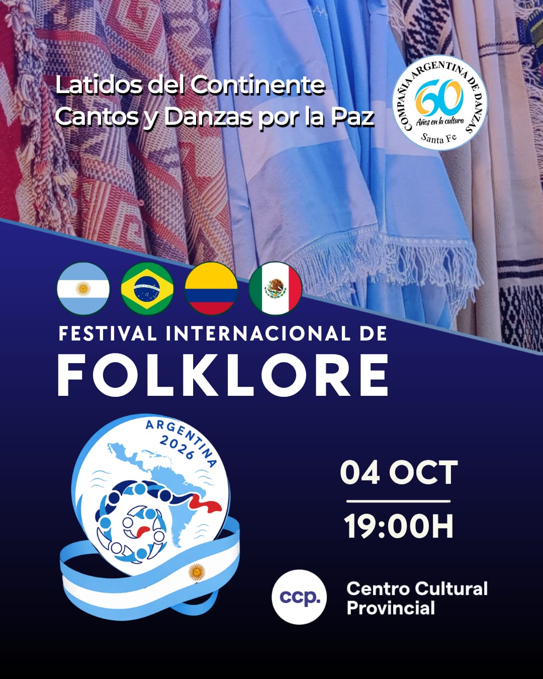 Flyer de Latidos del Continente: Cantos y Danzas por la Paz — 4 de octubre de 2026